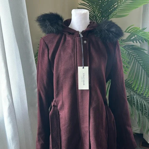 Cole Haan Signature Faux Fur Trim Wool Blend Jacket, BRAND NEW, Size 14, $375 - Picture 9 of 14